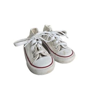 White Kids Canvas High-Top Sneakers with Red Stripe